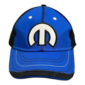 Mopar Hat Cap Strap Back One Size Blue Black Logo Trucker Mesh Mens Baseball